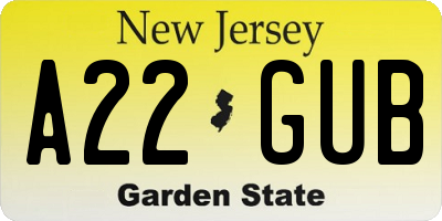 NJ license plate A22GUB