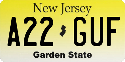NJ license plate A22GUF