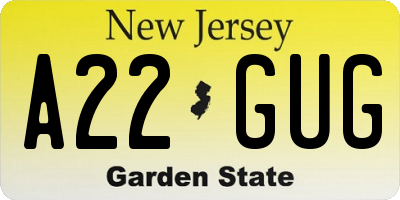 NJ license plate A22GUG