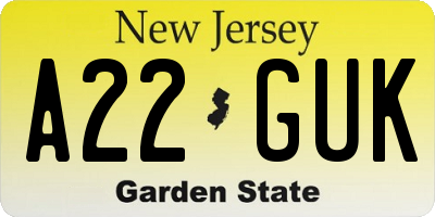 NJ license plate A22GUK
