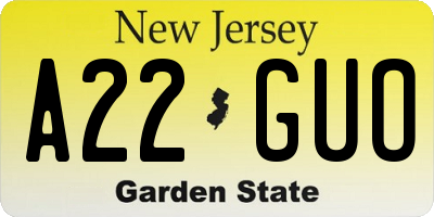 NJ license plate A22GUO