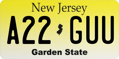 NJ license plate A22GUU