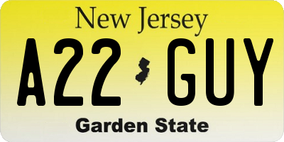 NJ license plate A22GUY