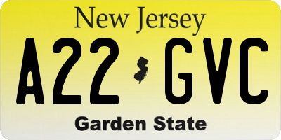 NJ license plate A22GVC