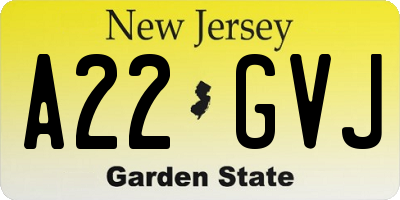 NJ license plate A22GVJ