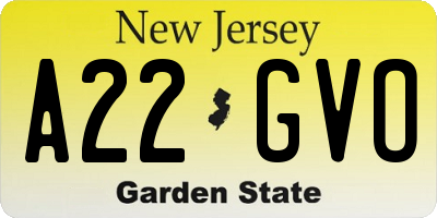 NJ license plate A22GVO