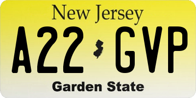 NJ license plate A22GVP