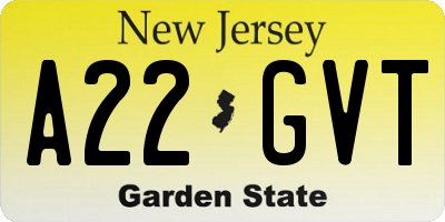 NJ license plate A22GVT