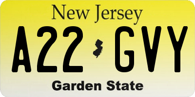 NJ license plate A22GVY