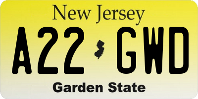 NJ license plate A22GWD