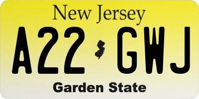 NJ license plate A22GWJ
