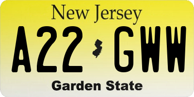 NJ license plate A22GWW