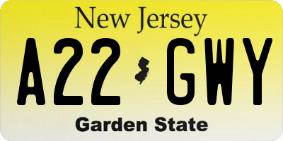 NJ license plate A22GWY