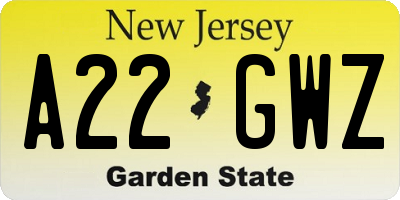NJ license plate A22GWZ