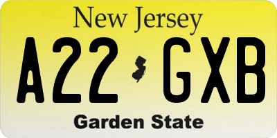 NJ license plate A22GXB