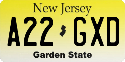 NJ license plate A22GXD