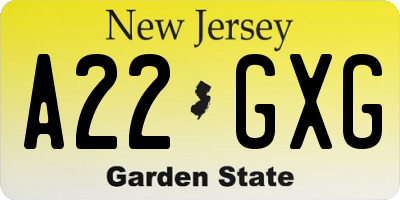NJ license plate A22GXG