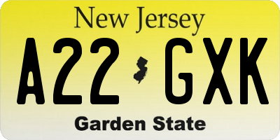 NJ license plate A22GXK