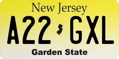 NJ license plate A22GXL