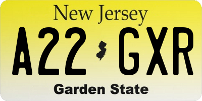 NJ license plate A22GXR