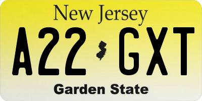 NJ license plate A22GXT