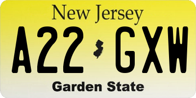 NJ license plate A22GXW
