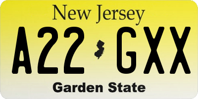 NJ license plate A22GXX