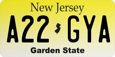NJ license plate A22GYA