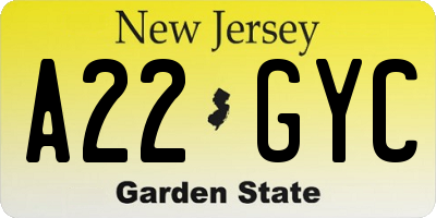 NJ license plate A22GYC