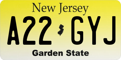 NJ license plate A22GYJ