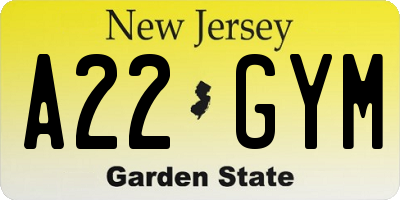 NJ license plate A22GYM