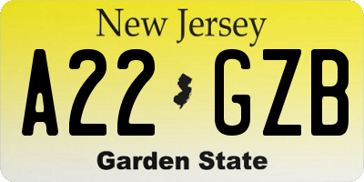 NJ license plate A22GZB