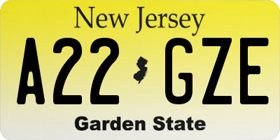 NJ license plate A22GZE