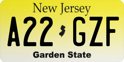 NJ license plate A22GZF