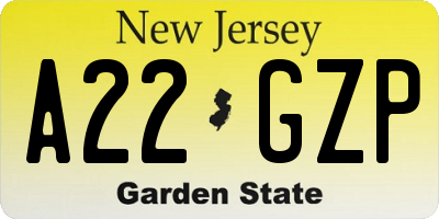 NJ license plate A22GZP