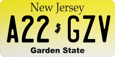 NJ license plate A22GZV