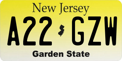 NJ license plate A22GZW