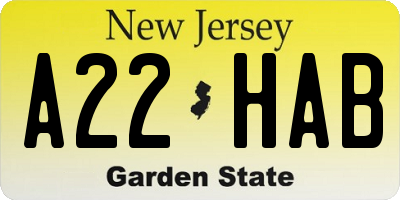NJ license plate A22HAB