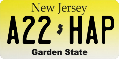 NJ license plate A22HAP