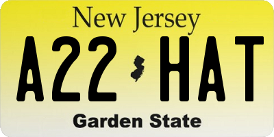 NJ license plate A22HAT