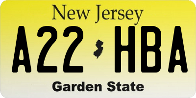NJ license plate A22HBA