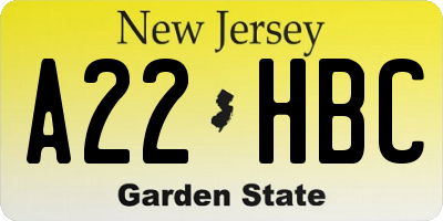 NJ license plate A22HBC