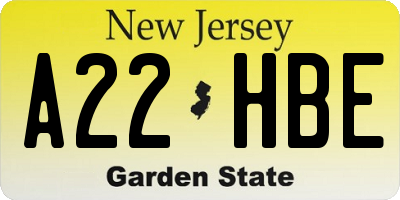 NJ license plate A22HBE