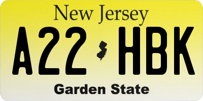 NJ license plate A22HBK