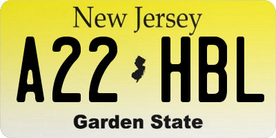 NJ license plate A22HBL
