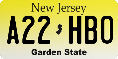 NJ license plate A22HBO