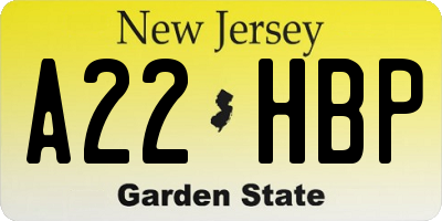 NJ license plate A22HBP