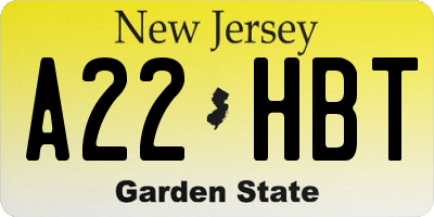 NJ license plate A22HBT