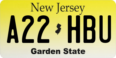 NJ license plate A22HBU