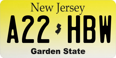 NJ license plate A22HBW